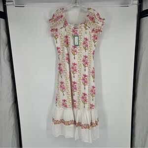Islapayal Pink Floral Puff Sleeve Off-the-Shoulder Bohemian Midi Dress Small NWT